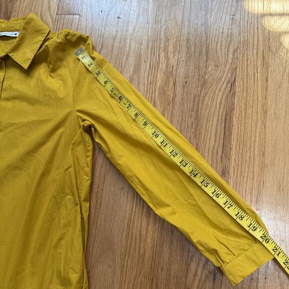 ZARA Mustard Yellow Poplin Midi Dress Women’s Small Button Front Long Sleeve Poc - Picture 4 of 7